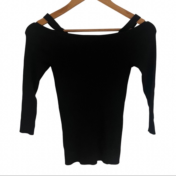 Express 3/4 Sleeve Ribbed Sweater Size S Black - Picture 2 of 6